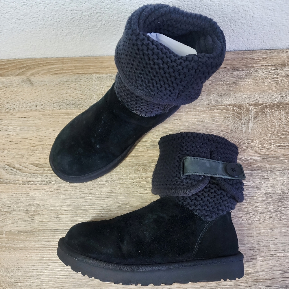 UGG AUSTRALIA Shaina Sweater Cuff Black Knit and Button Boots 7 - Picture 3 of 16